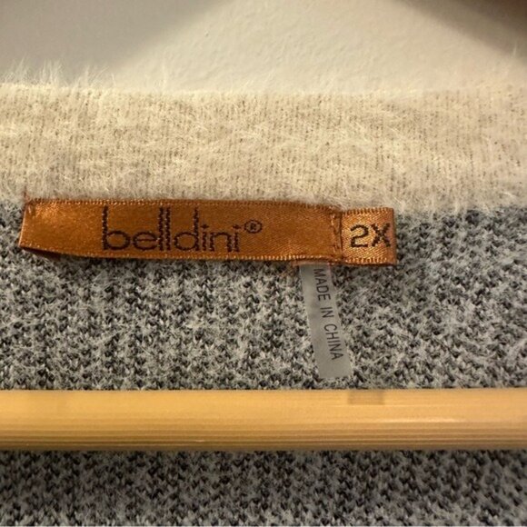 Belladini Cabincore Geometric Knit Open Front Long Cardigan Cream 2X - Picture 7 of 10